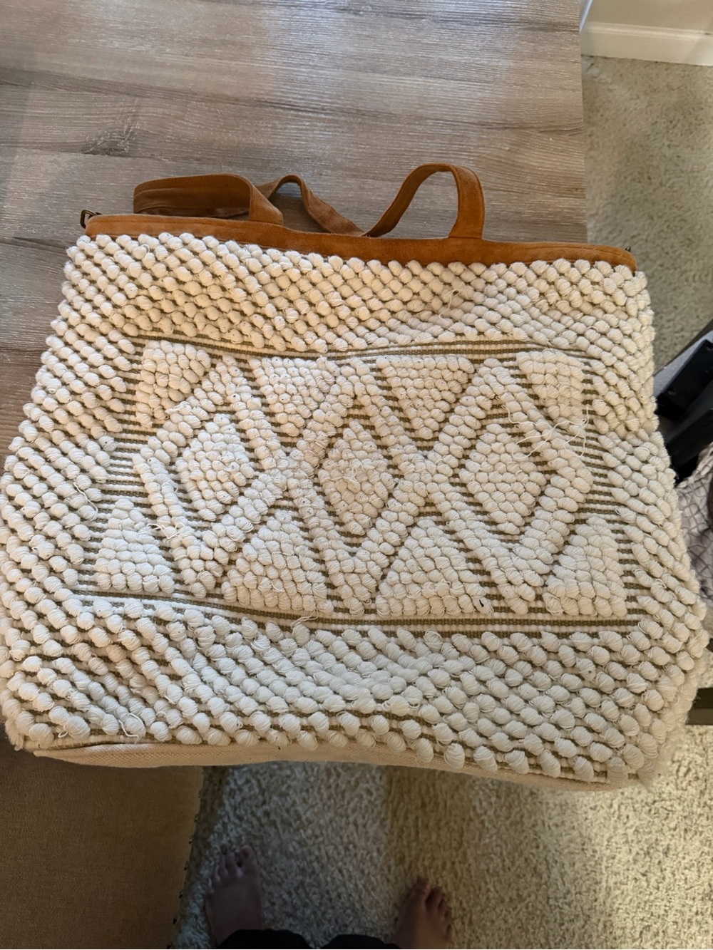 Panache Cream Textured Tote with Tan Suede Trim